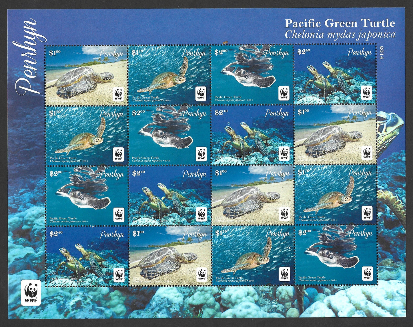 PENRHYN WWF PACIFIC GREEN TURTLE MINIATURE SHEET