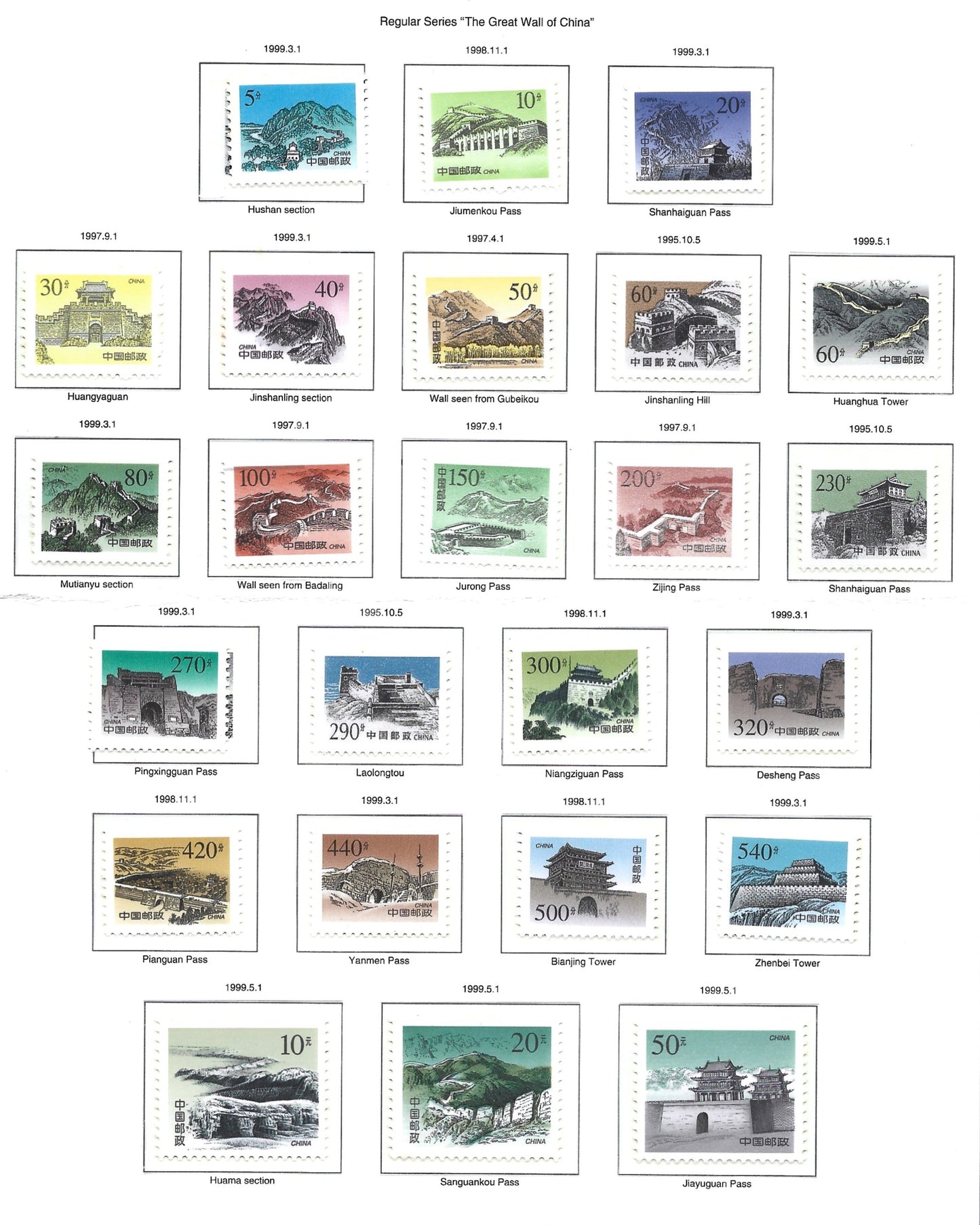 CHINA GREAT WALL OF CHINA DEFINITIVE ISSUE 1995