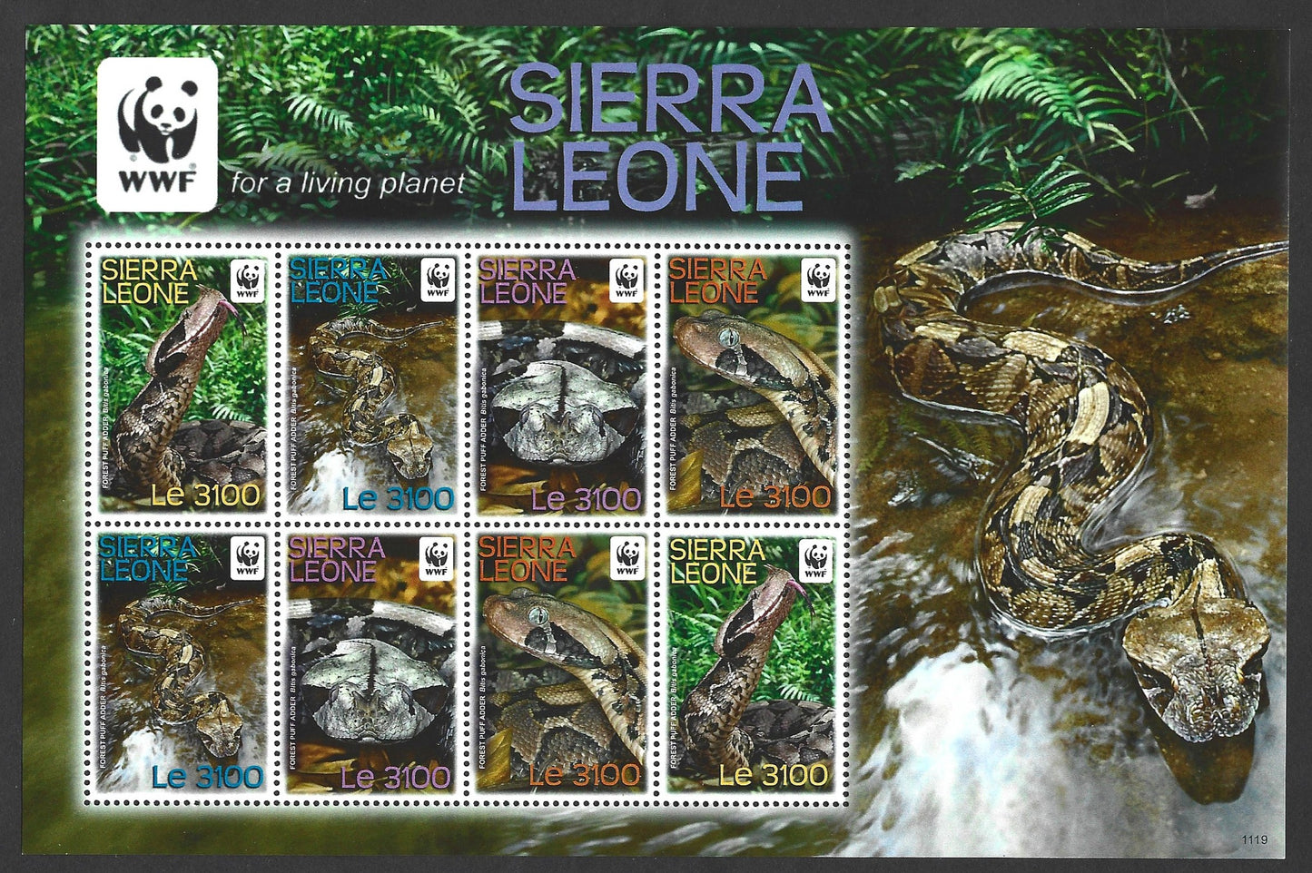SIERRA LEONE WWF FOREST PUFF ADDER MINIATURE SHEET