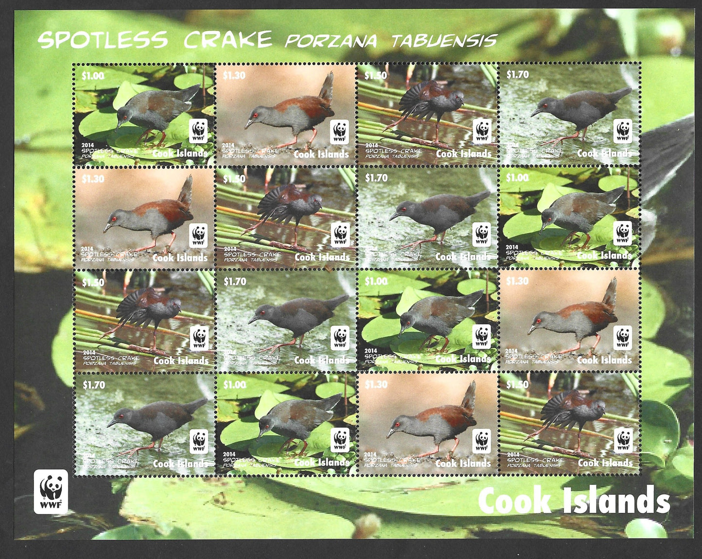 COOK ISLANDS WWF SPOTLESS CRAKE MINIATURE SHEET
