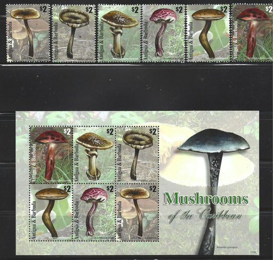 ANTIGUA & BARBUDA MUSHROOMS MINI SHEET & STAMPS